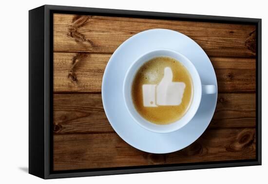 Thumbs Up or Like Symbol in Coffee Froth-Flynt-Framed Stretched Canvas