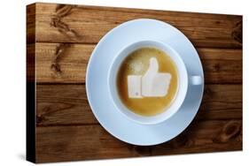 Thumbs Up or Like Symbol in Coffee Froth-Flynt-Stretched Canvas