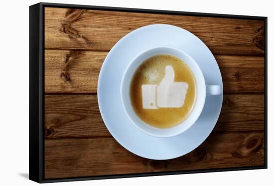 Thumbs Up or Like Symbol in Coffee Froth-Flynt-Framed Stretched Canvas