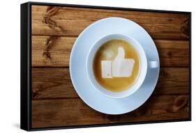 Thumbs Up or Like Symbol in Coffee Froth-Flynt-Framed Stretched Canvas