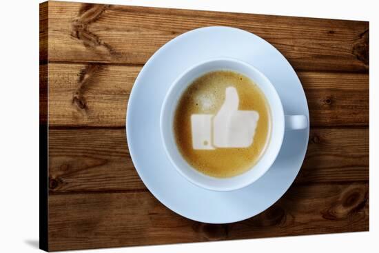 Thumbs Up or Like Symbol in Coffee Froth-Flynt-Stretched Canvas