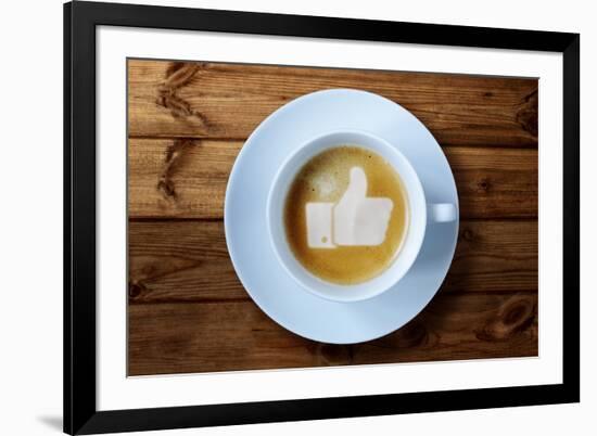 Thumbs Up or Like Symbol in Coffee Froth-Flynt-Framed Photographic Print