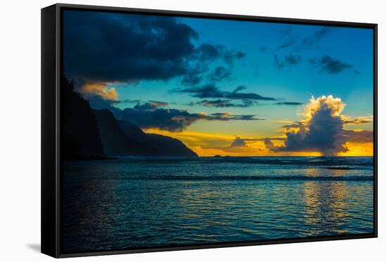 Thundercloud off of Ke'e Beach at sunset, Na Pali Coast, Kauai, Hawaii, USA-Mark A Johnson-Framed Stretched Canvas