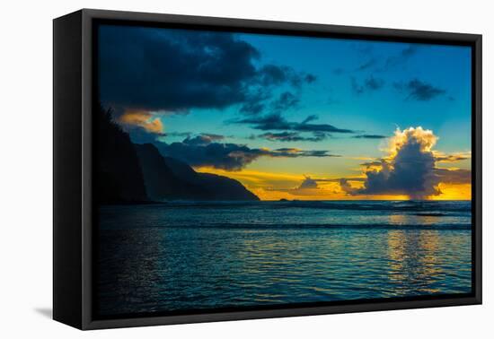 Thundercloud off of Ke'e Beach at sunset, Na Pali Coast, Kauai, Hawaii, USA-Mark A Johnson-Framed Stretched Canvas