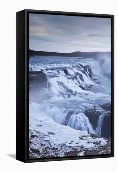 Thundering Gullfoss Waterfall in Winter Time, Iceland, Europe. Winter (January)-Adam Burton-Framed Stretched Canvas