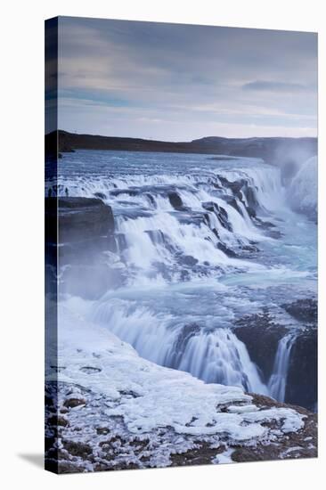 Thundering Gullfoss Waterfall in Winter Time, Iceland, Europe. Winter (January)-Adam Burton-Stretched Canvas