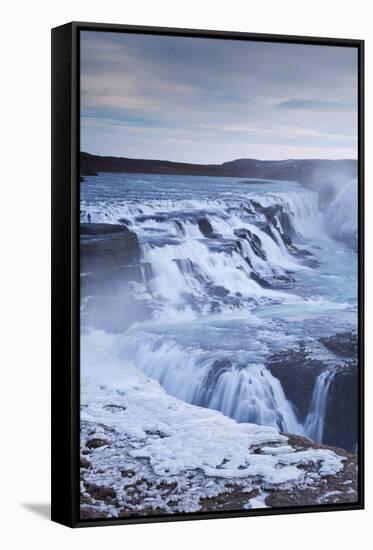 Thundering Gullfoss Waterfall in Winter Time, Iceland, Europe. Winter (January)-Adam Burton-Framed Stretched Canvas
