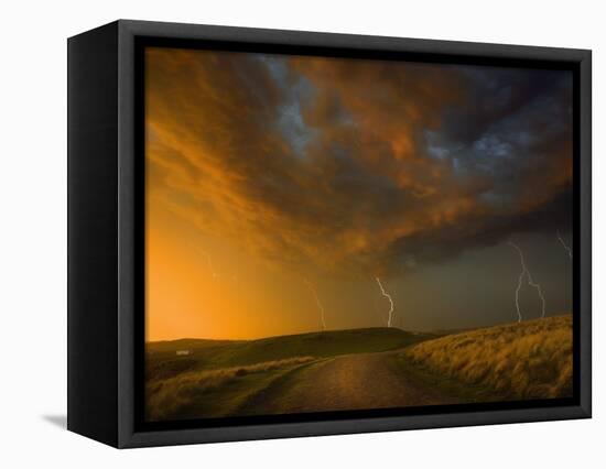 Thunderstorm and Orange Clouds at Sunset-Jonathan Hicks-Framed Stretched Canvas