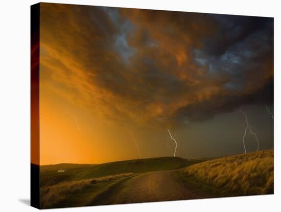 Thunderstorm and Orange Clouds at Sunset-Jonathan Hicks-Stretched Canvas