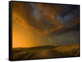 Thunderstorm and Orange Clouds at Sunset-Jonathan Hicks-Framed Stretched Canvas