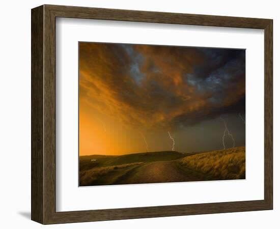 Thunderstorm and Orange Clouds at Sunset-Jonathan Hicks-Framed Photographic Print