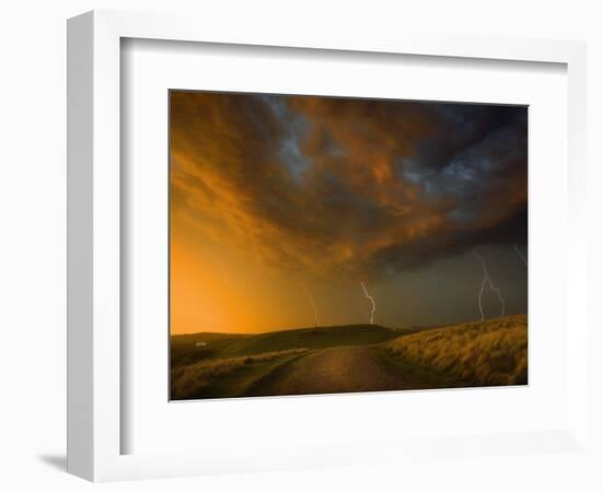 Thunderstorm and Orange Clouds at Sunset-Jonathan Hicks-Framed Photographic Print