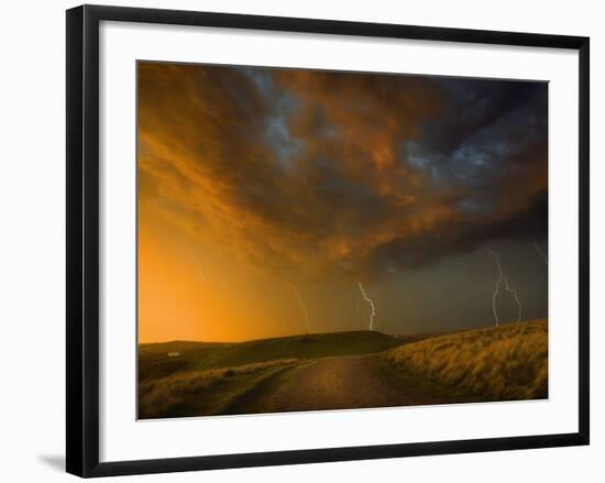 Thunderstorm and Orange Clouds at Sunset-Jonathan Hicks-Framed Photographic Print