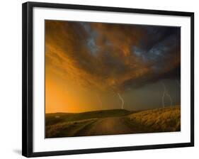 Thunderstorm and Orange Clouds at Sunset-Jonathan Hicks-Framed Photographic Print