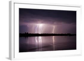 Thunderstorm, Lake Tisza, Hortobagy National Park, Hungary, July 2009-Radisics-Framed Photographic Print