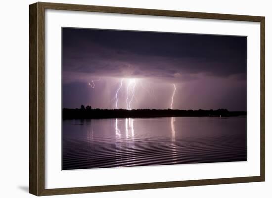 Thunderstorm, Lake Tisza, Hortobagy National Park, Hungary, July 2009-Radisics-Framed Photographic Print