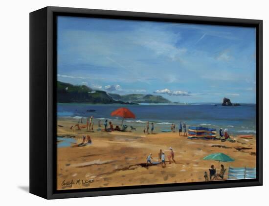 Thurlestone, Red Umbrella-Jennifer Wright-Framed Stretched Canvas