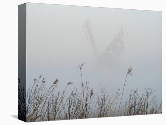 Thurne Mill viewed through the mist at Thurne, Norfolk, England, United Kingdom, Europe-Jon Gibbs-Stretched Canvas