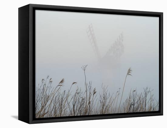 Thurne Mill viewed through the mist at Thurne, Norfolk, England, United Kingdom, Europe-Jon Gibbs-Framed Stretched Canvas