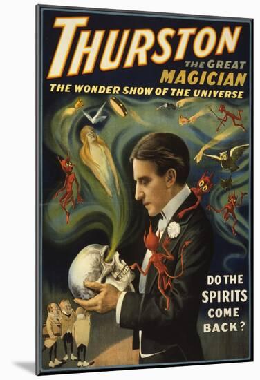 Thurston The Great Magician Holding Skull Magic Poster-null-Mounted Poster