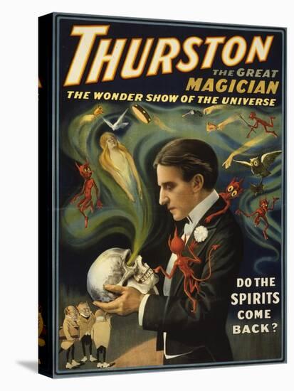 Thurston the Great Magician Holding Skull Magic Poster-Lantern Press-Stretched Canvas