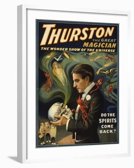 Thurston the Great Magician Holding Skull Magic Poster-Lantern Press-Framed Art Print