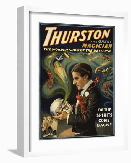 Thurston the Great Magician Holding Skull Magic Poster-Lantern Press-Framed Art Print