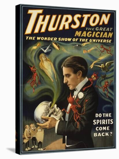 Thurston the Great Magician Holding Skull Magic Poster-Lantern Press-Stretched Canvas