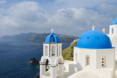 Classic Santorini Scene with Famous Blue Dome Churches-Tian He-Photographic Print