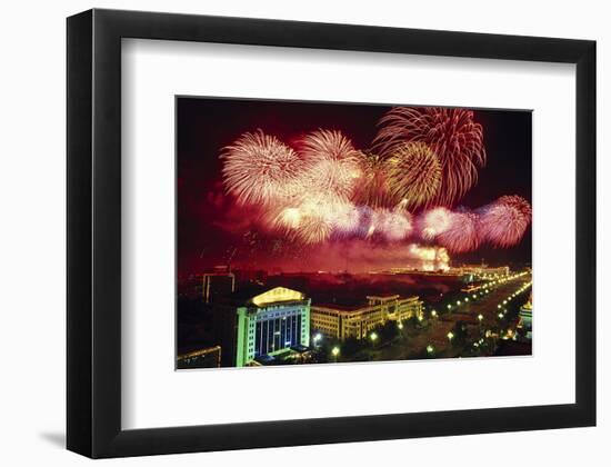Tianemen Sq. Beijing Fireworks-null-Framed Art Print