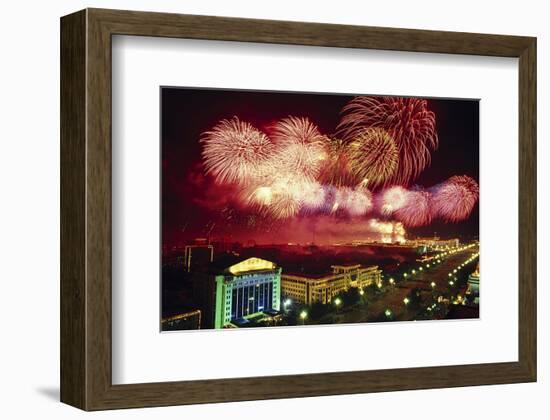 Tianemen Sq. Beijing Fireworks-null-Framed Art Print