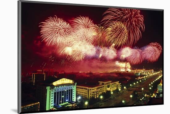 Tianemen Sq. Beijing Fireworks-null-Mounted Art Print