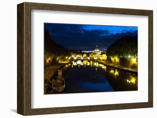 Tiber River at Night, Rome, Italy-George Oze-Framed Photographic Print