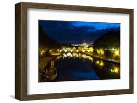 Tiber River at Night, Rome, Italy-George Oze-Framed Photographic Print