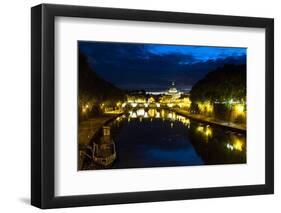 Tiber River at Night, Rome, Italy-George Oze-Framed Photographic Print