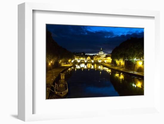 Tiber River at Night, Rome, Italy-George Oze-Framed Photographic Print