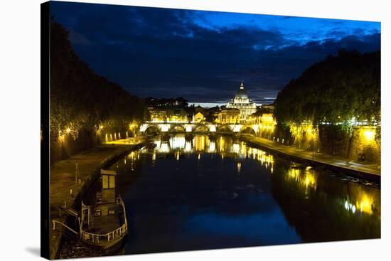 Tiber River at Night, Rome, Italy-George Oze-Stretched Canvas