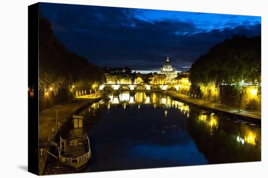 Tiber River at Night, Rome, Italy-George Oze-Stretched Canvas