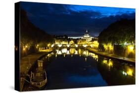 Tiber River at Night, Rome, Italy-George Oze-Stretched Canvas