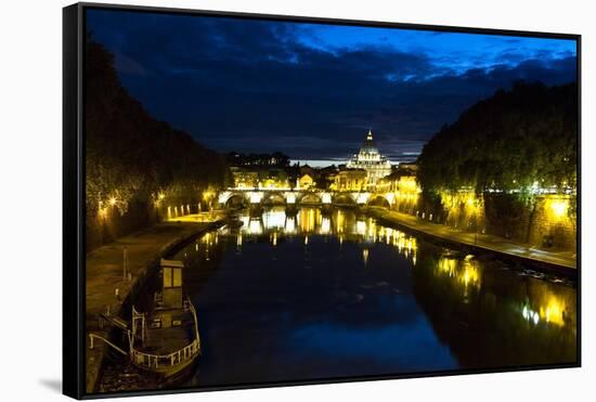 Tiber River at Night, Rome, Italy-George Oze-Framed Stretched Canvas