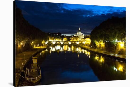 Tiber River at Night, Rome, Italy-George Oze-Stretched Canvas
