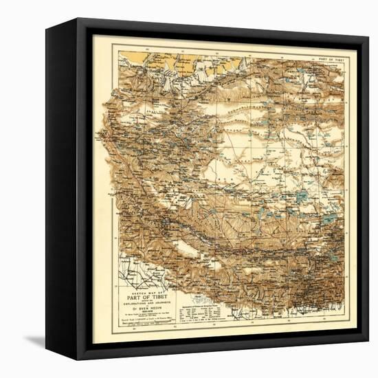 Tibet - Panoramic Map-Lantern Press-Framed Stretched Canvas