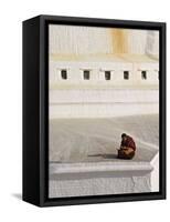 Tibetan Buddhist Monk Reading Scriptures at the Boudha Stupa at Bodhanath, Kathmandu, Nepal-Don Smith-Framed Stretched Canvas