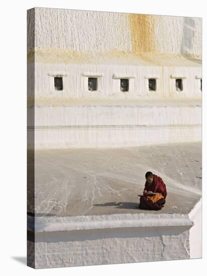 Tibetan Buddhist Monk Reading Scriptures at the Boudha Stupa at Bodhanath, Kathmandu, Nepal-Don Smith-Stretched Canvas