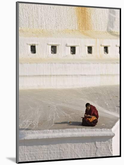 Tibetan Buddhist Monk Reading Scriptures at the Boudha Stupa at Bodhanath, Kathmandu, Nepal-Don Smith-Mounted Photographic Print