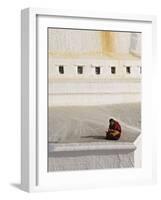 Tibetan Buddhist Monk Reading Scriptures at the Boudha Stupa at Bodhanath, Kathmandu, Nepal-Don Smith-Framed Photographic Print