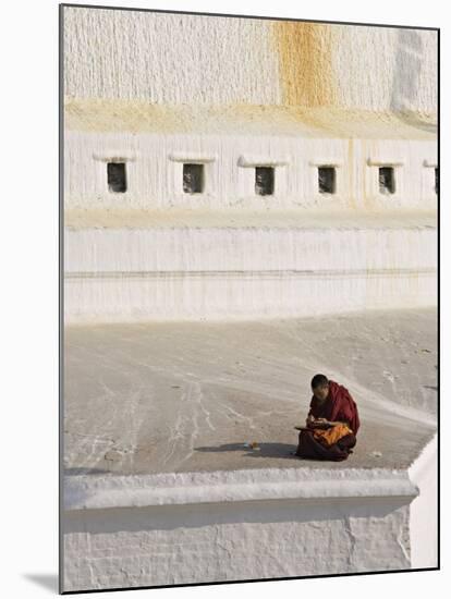 Tibetan Buddhist Monk Reading Scriptures at the Boudha Stupa at Bodhanath, Kathmandu, Nepal-Don Smith-Mounted Photographic Print