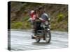 Tibetan Family Traveling on Motorbike in the Mountains, East Himalayas, Tibet, China-Keren Su-Stretched Canvas