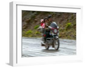 Tibetan Family Traveling on Motorbike in the Mountains, East Himalayas, Tibet, China-Keren Su-Framed Photographic Print