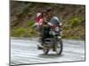 Tibetan Family Traveling on Motorbike in the Mountains, East Himalayas, Tibet, China-Keren Su-Mounted Photographic Print